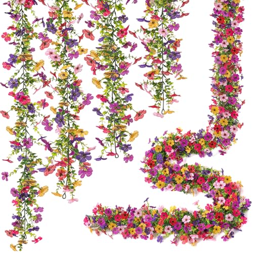 Ammyoo Artificial Flowers Garland Ivy, 4 Pack 5.9 FT Spring Summer Decor UV Resistant Fake Mums Floral Vine Silk Daisy Han...