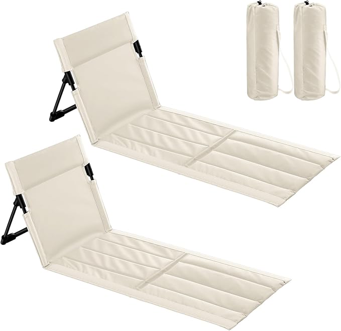 Vicenpal 2 Pack Foldable Beach Lounge Chairs Portable Lightweight Beach Mat Lounger Chairs with Back Support Pool Seat for...
