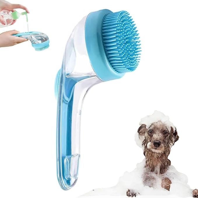 Dog Bath Brush, 2 in 1 Pet Bath Brush Soft Dog Scrubber for Bath with Built-in Shampoo Dispenser for Long Short Haired Dog...