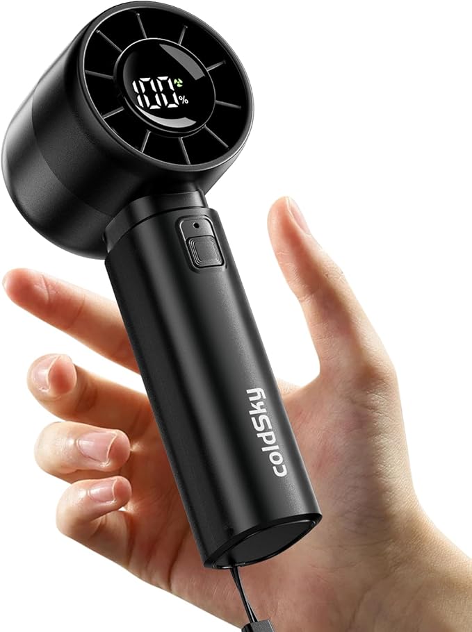 coldSky Portable Handheld Turbo Fan,5 Speeds High Speed Personal Fan With Digital Display,4000mAh Rechargeable Small Fans ...