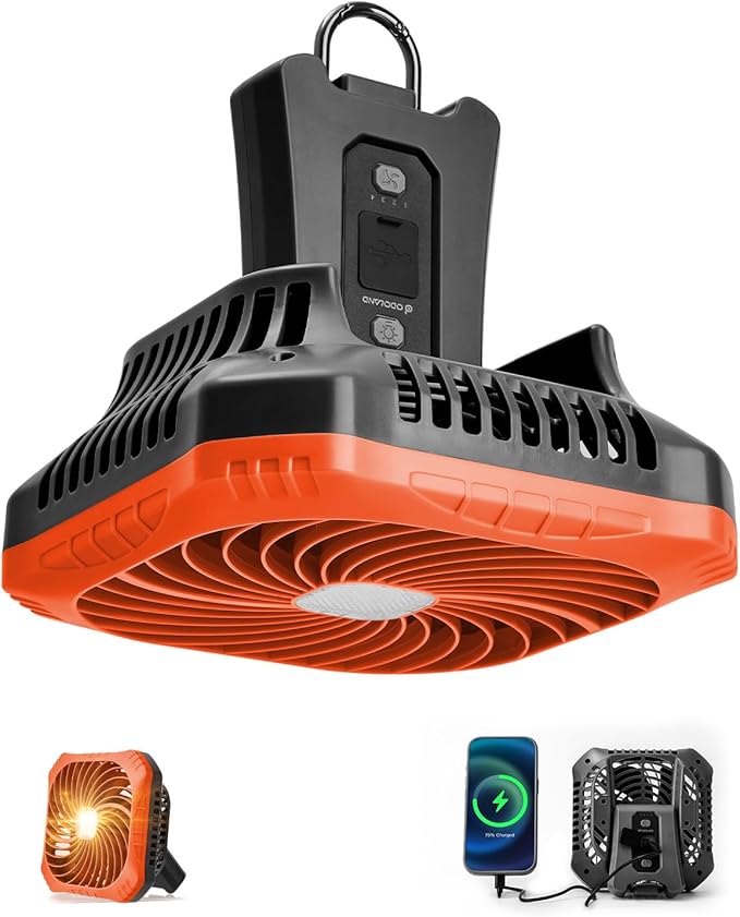 Odoland Portable Camping Fan with LED Lantern, 40H Rechargeable Battery Operated Quiet Tent Fan with Hanging Hook for RV C...