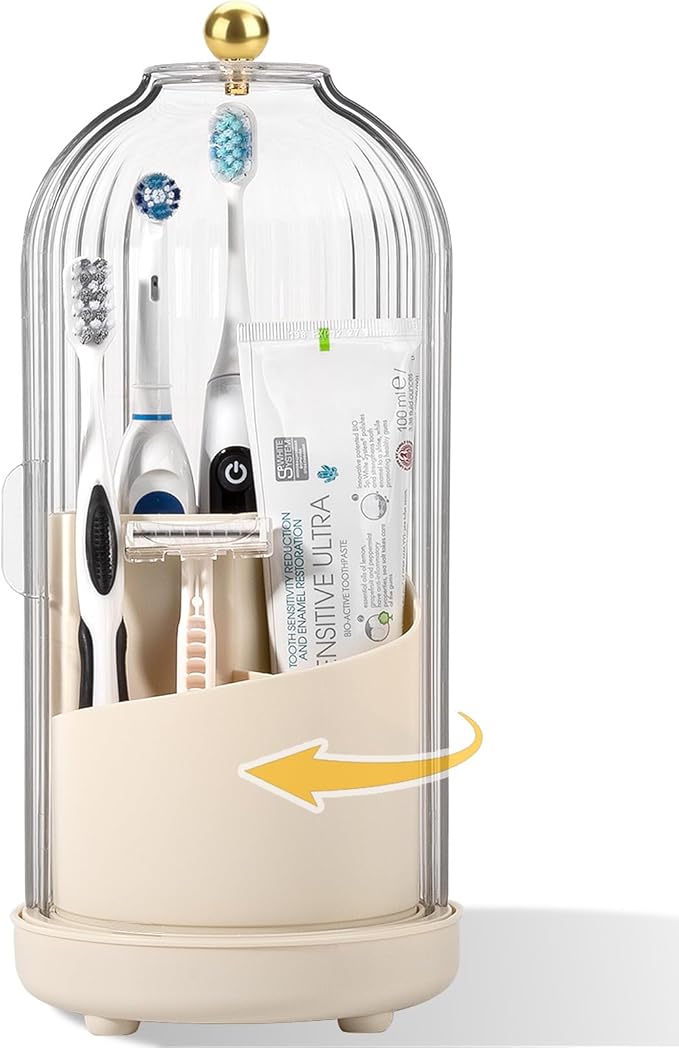 Rotating Toothbrush Holders with Cover, Dustproof Toothbrush Holder with Sliding Lid Electric Tooth Brush and Toothpaste O...
