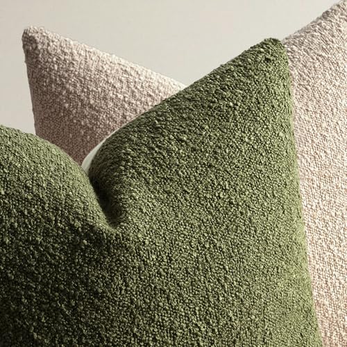 Topfinel Green Boucle Pillow Covers with Linen Cotton Accent Back Contrast Color Neutral Green Modern Earth-Tone Decorativ...