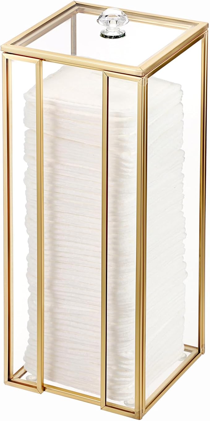 Hipiwe Gold Glass Clean Pads Storage Box Cotton Pad Dispenser for the Clean Skin Club Vertical Desktop Organizer with Lid ...