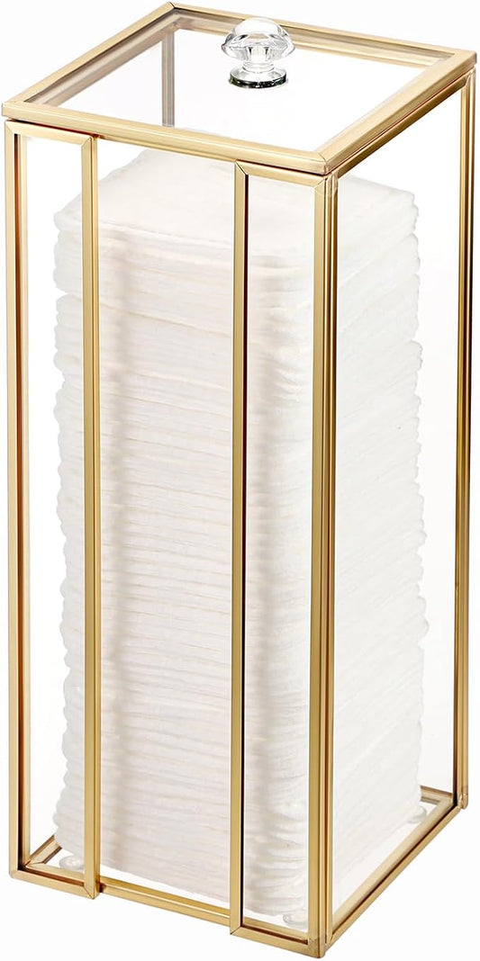 Hipiwe Gold Glass Clean Pads Storage Box Cotton Pad Dispenser for the Clean Skin Club Vertical Desktop Organizer with Lid ...