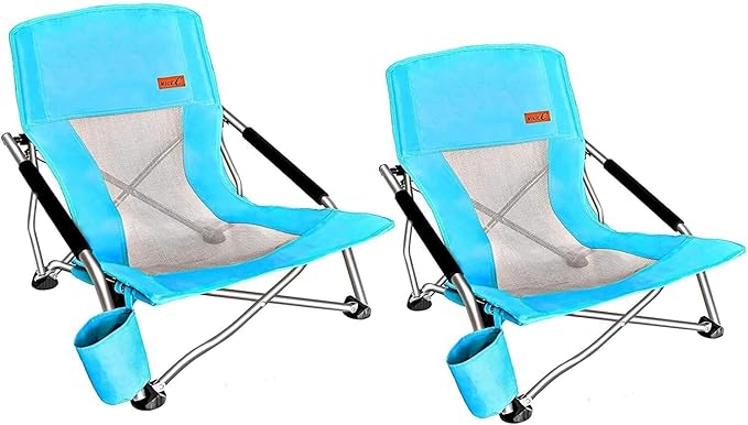 Nice C Low Beach Chair, Beach Chairs for Adults 2 Pack, Sling, Folding, Portable, Concert, Kids, Boat, River, Sand Chair, ...