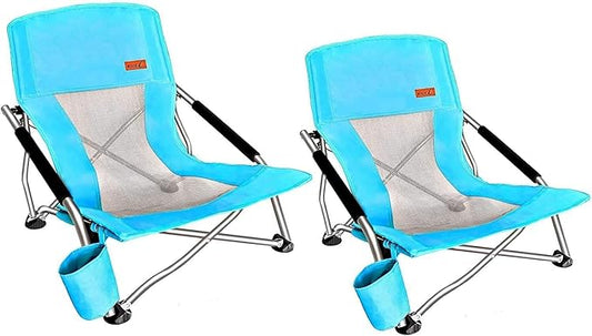 Nice C Low Beach Chair, Beach Chairs for Adults 2 Pack, Sling, Folding, Portable, Concert, Kids, Boat, River, Sand Chair, ...