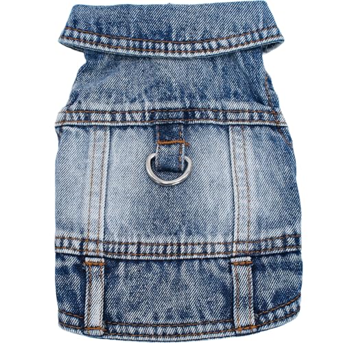 Puppy Clothes for Small Dogs Boy,Classic Western Denim Dog Coat ,Dog Jeans Jacket with Leash D-Ring,Pet Cat Costumes ,Cool...