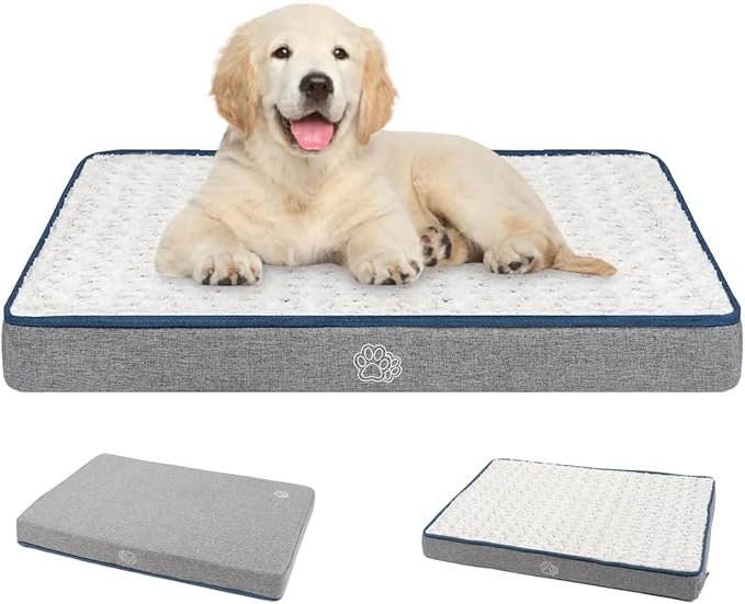 EMPSIGN Reversible Cool and Warm Dog Bed for Crate Pad, Pet Beds with Washable and Removable Cover, Dogs Crate Beds Sleepi...