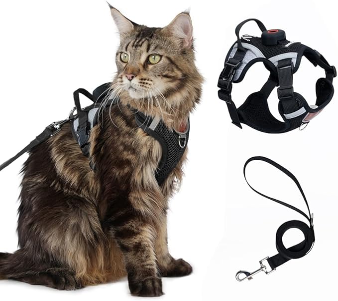 Cat Harness Leash Set with AirTag Holder, Upgraded Escape Proof Vest with Lead for Small Cat Kitten Puppy Small Dog Outdoo...