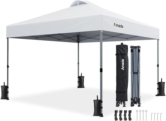 Amada 10x10 Pop Up Canopy - Center Lock One Push Instant Setup Wheeled Gazebo Outdoor Canopy Beach Tent with STO-N-Go Bag ...