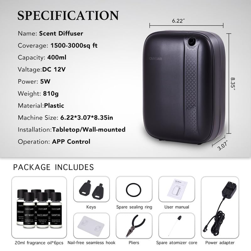 Hotel Waterless Essential Oil Diffuser – Include Top6 Scent Oil - 400ml/2000 Sq Ft - Aromatherapy Scent Diffuser Machine, ...