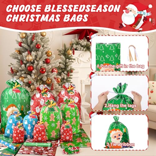 BlessedSeason 22PCS Gift Bags Set, 5 Styles Bags for Gifts, Holiday Reusable Santa Gift Bag (3 X-Large, 3 Large, 5 Medium,...
