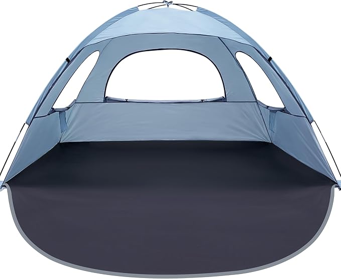 WhiteFang Beach Tent Anti-UV Portable Sun Shade Shelter for 3/4/6/8 Person, Extendable Floor with 3 Ventilating Mesh Windo...