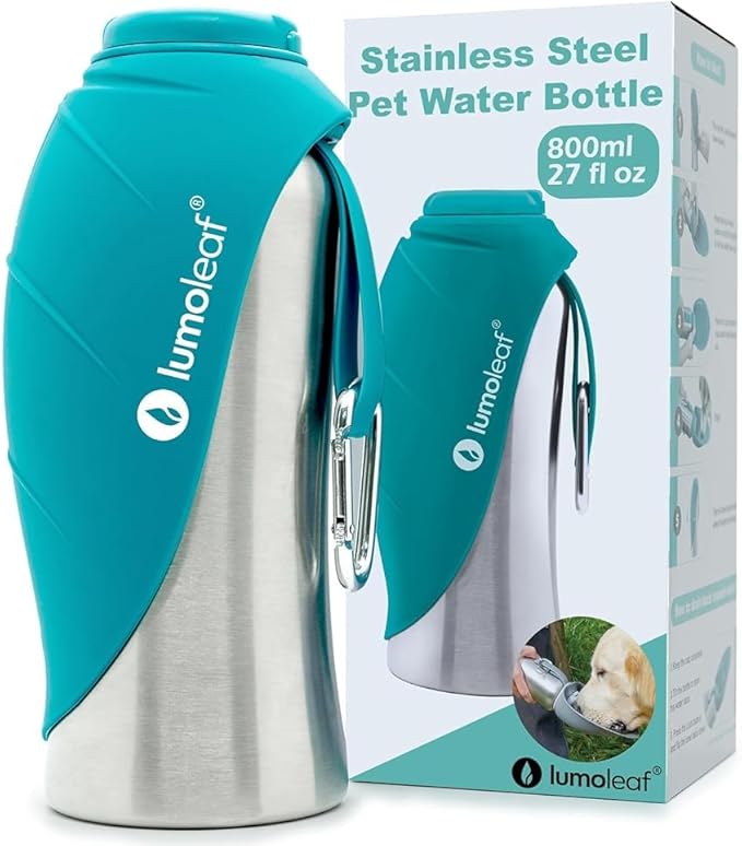 LumoLeaf Portable Dog Water Bottle 27 OZ, Stainless Steel Pet Travel Water Bottle Dispenser for Walking, Hiking and Outdoo...
