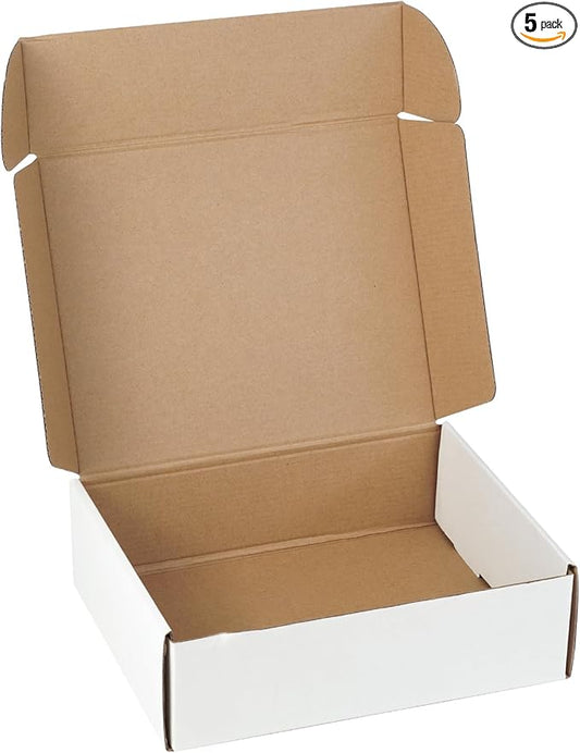 10"x8"x3" Shipping Boxes Set of 5, White Corrugated Cardboard Box Literature Mailer