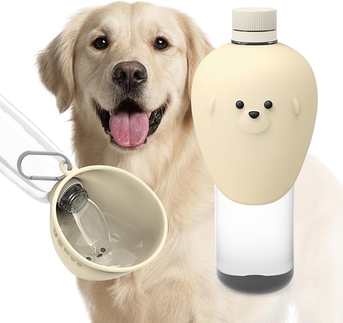 Lunabear Portable Dog Water Bottle Bowl, for Travel, for Outdoor Activities, BPA Free Silicone Body, Easy to Clean, Dishwa...