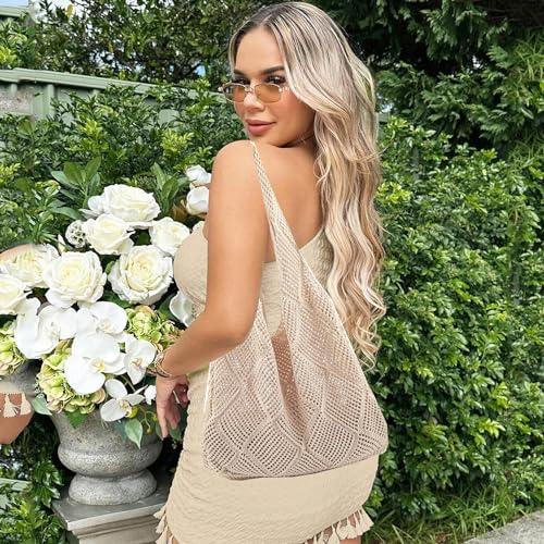 Stizimn Crochet Mesh Beach Tote Shoulder Handbags Hobo Summer Aesthetic Women's Bag