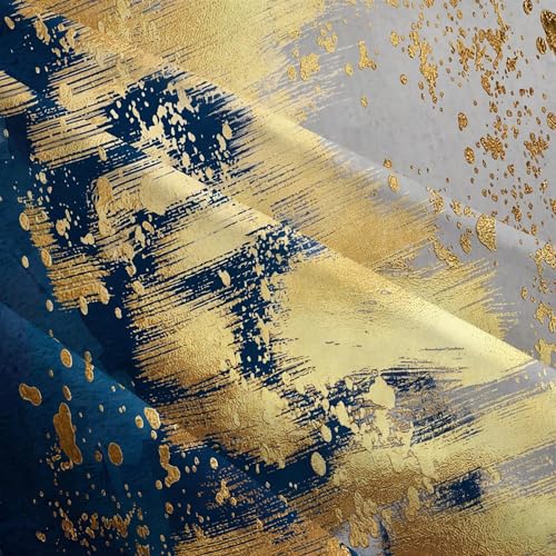 Weiscode Navy Blue and Gold Pillow Covers 18 x 18 inch Set of 2 Decorative Cushion Covers Blue and Gold Square Pillowcases...