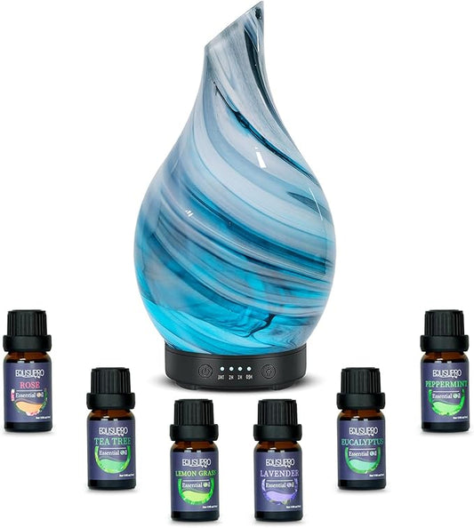 Essential Oil Diffuser Aromatherapy Diffuser - Art Glass Oil Diffuser with Auto Shut-Off Protection 4 Timer Setting 7 Colo...