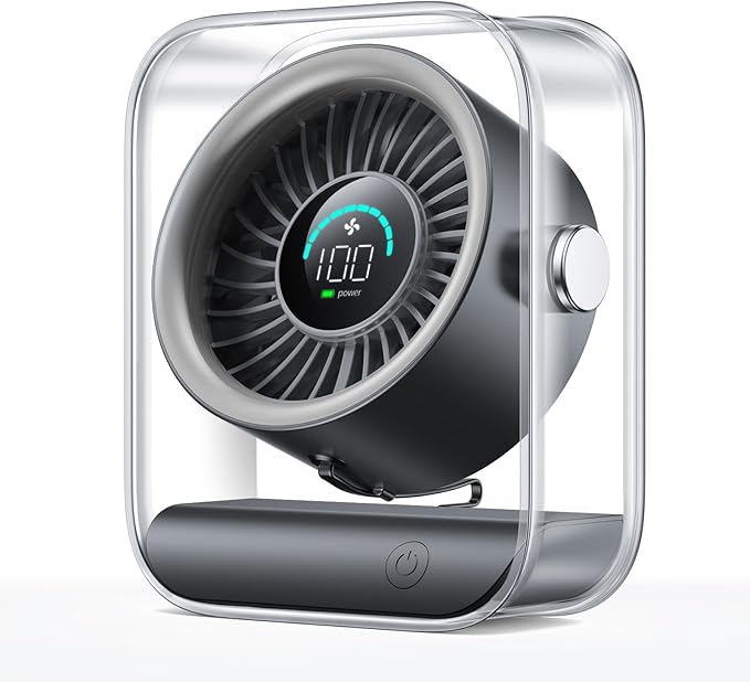 KIMMOO Rechargeable USB Desk Fan, Quiet Table Fan with Turbo Airflow, 100 Speeds, Digital Display, 90° Rotating, Small Bat...