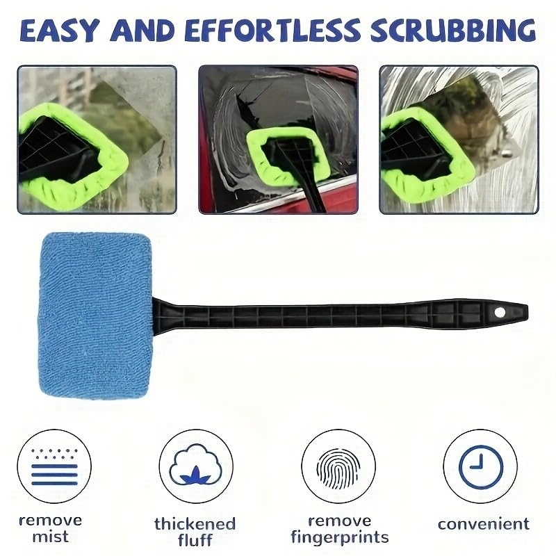Ariettie Car Windshield Cleaning Tool, Microfiber Window Cleaner with 7 Washable and Reusable Cloth Pad & Long Handle &1 C...