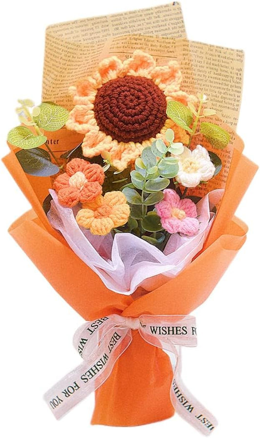 Aiouclay Crochet Flowers Bouquet,Sunflower Knitted Eternal Yarn Flowers, Handmade Artificial Flower Bouquet Home Decor Gif...