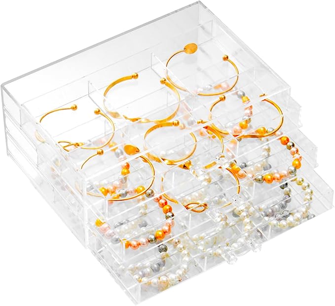 SPAKOWN Earring Organizer, Acrylic Earring Box Large 18 Compartments Jewelry Holder Organizer with 3 Drawers Stackable Ear...
