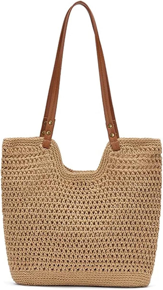 Bototack Crochet Beach Bag for Women - Summer Mesh Beach Tote Bag Boho Woven Purse Shoulder Handbags for Vacation Travel