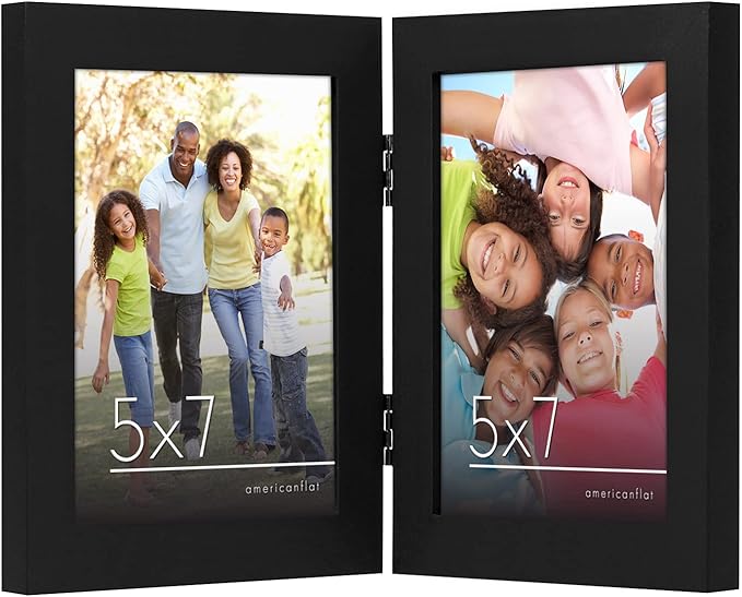 Americanflat Hinged 5x7 Picture Frame with Shatter-Resistant Glass - Double Picture Frames with Engineered Wood - Signatur...
