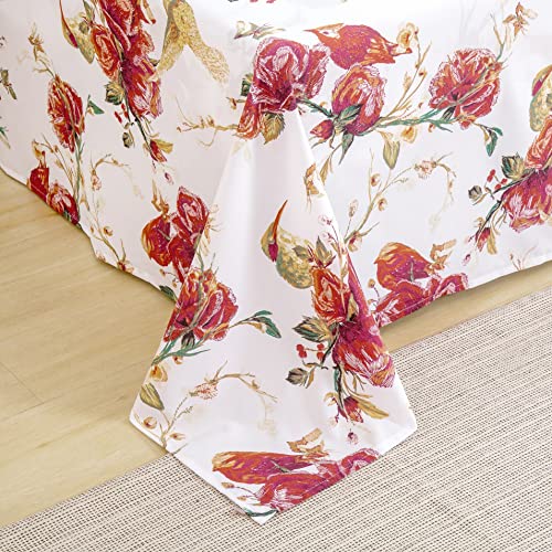Tache Floral Hummingbirds Burgundy Ivory Antique Vintage Farmhouse Spring Country Rustic Microfiber Rose Garden Sheet Set ...