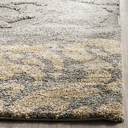 SAFAVIEH Florida Shag Collection Area Rug - 8'6" x 12', Grey & Beige, Floral Design, Non-Shedding & Easy Care, 1.2-inch Th...