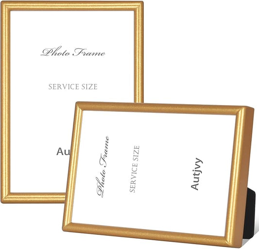 Autjvy 3.5x5 Picture Frame Matte Gold Modern Simple Thin Aluminum Metal Photo Frame with HD Real Glass, Display for Tablet...