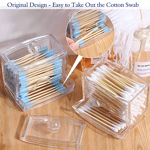 WISIEW Swab Holder Canisters with Lid, Bathroom Qtip Dispenser Apothecary Jars, Clear Plastic Cotton Ball Pad Container fo...