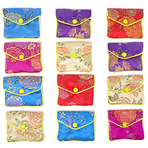 "Honbay 12PCS Jewelry Silk Purse Pouch Brocade Embroidered Bags Gift Bags, Assorted Colors (S)"