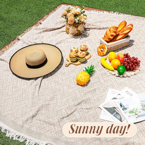 VitalCozy Waterproof Picnic Blankets 71×71 inch Outdoor Blanket Foldable 2 in 1 Double Layer Sandproof Beach Mat with Carr...