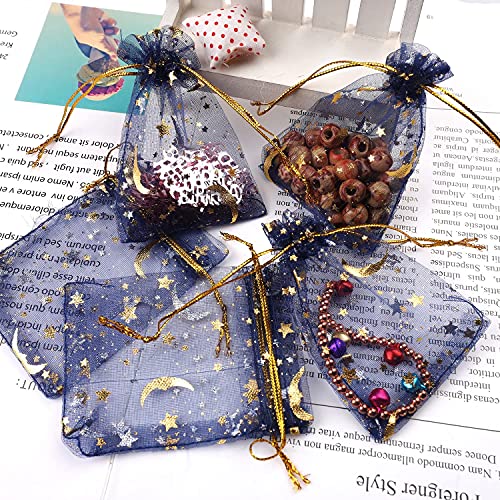SUMAJU 100 Pieces Moon Star Organza Jewelry Candy Bags, 2.7x3.5 Inch Random Color Organza Favor Bags Gift Pouch with Draws...