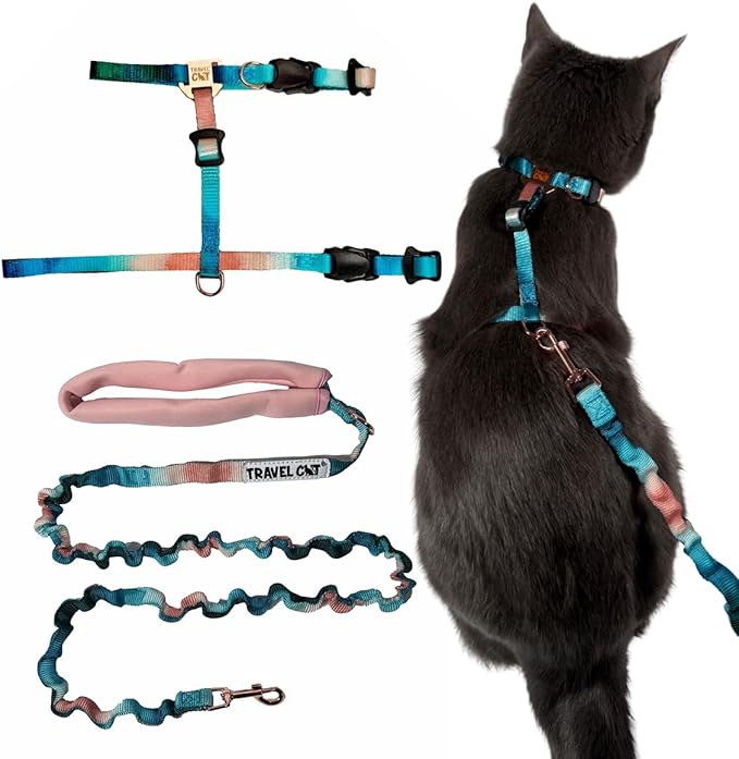Travel Cat Harness and Bungee Leash Set - 2 in 1 Adjustable Escape Proof Cat Harness & Leash for Small, Medium, Large Cat...