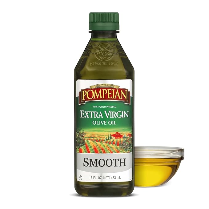 Pompeian Smooth Extra Virgin Olive Oil - 16 fl oz - 473 mL - First Cold Pressed Olive Oil for Cooking - Smooth Taste for S...