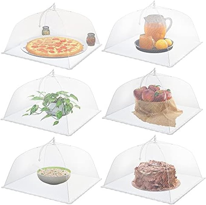 Simply Genius Pop-Up Mesh Food Covers - 17 x 17 in, White, 6 Pack, Large & Tall - Reusable & Collapsible Food Tents for Ou...