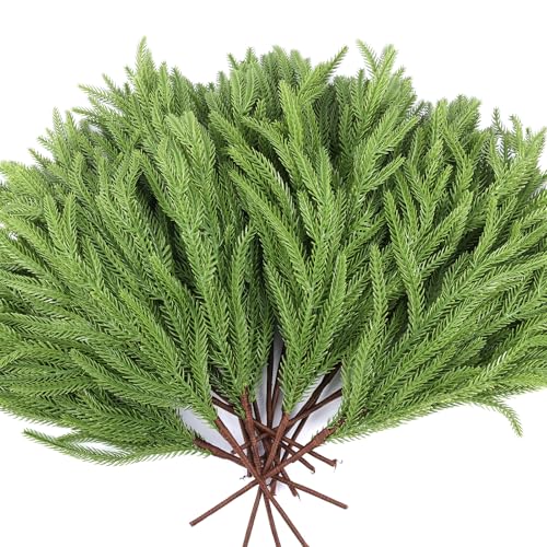 Rowfad 24 Pcs Artificial Norfolk Pine Branches, Faux Norfolk Pine Stems DIY Crafts Faux Christmas Norfolk Pine Branches fo...
