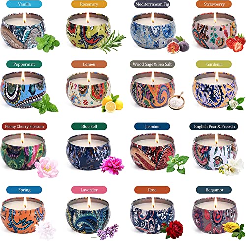 WuNa Scented Candles Gifts Set 16 Pack Soy Wax Travel Tin Jar Candles for Home 2.5 OZ Aromatherapy Candles Gift for Mom fo...