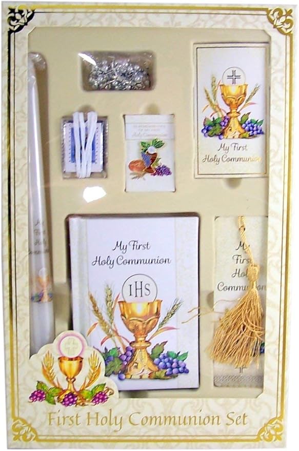 Christian Brands My First Holy Communion Deluxe 7-Piece Set Bread of Life Boxed Gift with Mass Book| Rosary| Scapular| Lap...