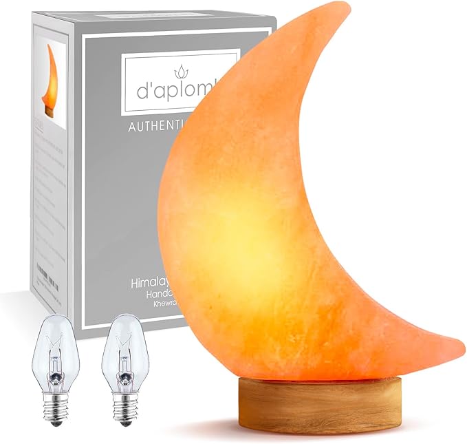 d'aplomb 100% Authentic Natural Himalayan Salt Lamp;Hand Carved Moon Pink Crystal Rock Salt from Himalayan Mountains; Dimm...