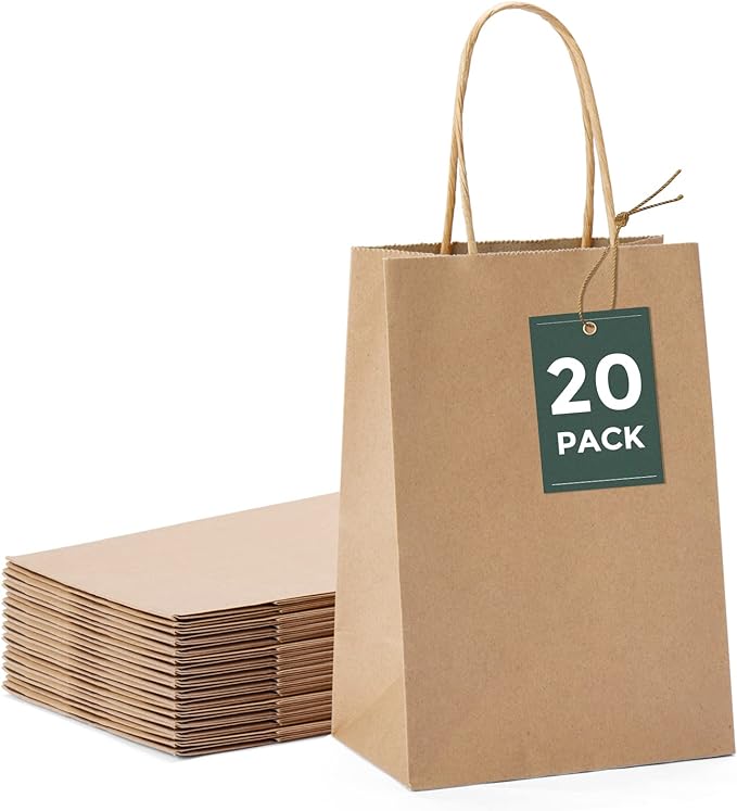GSSUSA Brown Paper Bags 5.25x3.75x8 20Pcs, Small Gift Paper Bag with Handles Bulk, Graduation Gift, Sturdy Kraft Paper, Re...