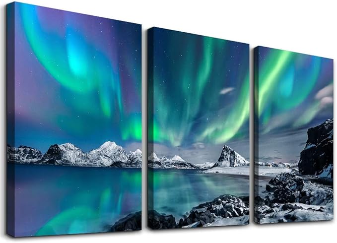 MHARTK66 Wall Art for Bedroom Wall Decor for Living Room Office Decor Abstract Mountain Aurora Landscape Painting 3 Piece ...