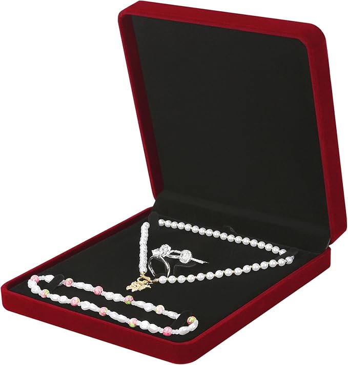 LETURE Velvet Jewelry Set Box, Velvet Gift Box for Bracelet Necklace Earring Ring (Red)