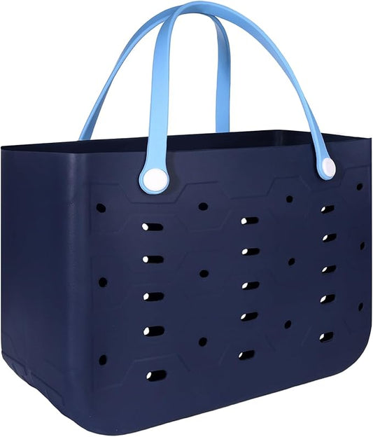 PoVwlty Rubber Beach Bag for Men & Women, Water-resistant Travel Tote Bag for the Beach Boat Pool