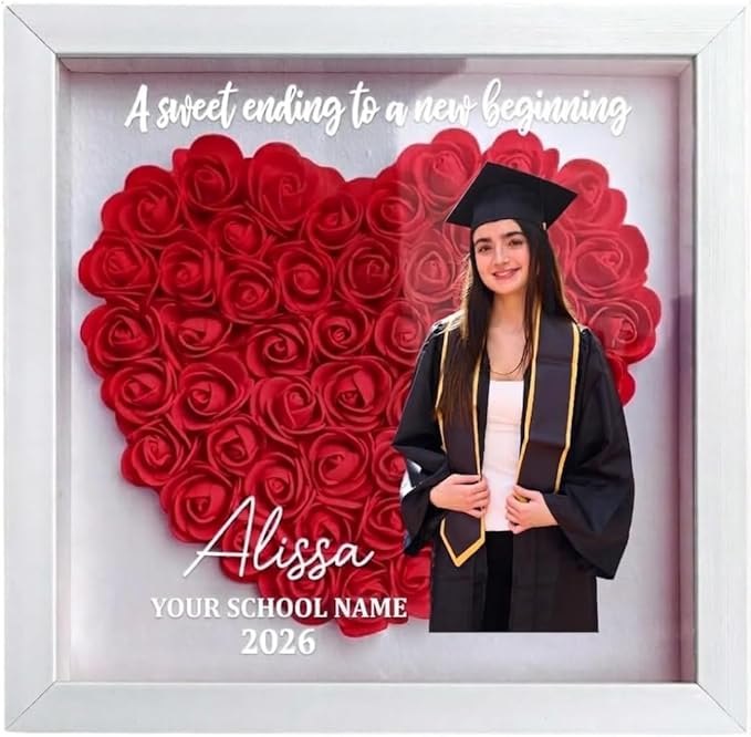 A Sweet Ending to A New Beginning Personalized Flower Shadow Box, Congratulation Graduate A Sweet Ending - Personalized Fl...