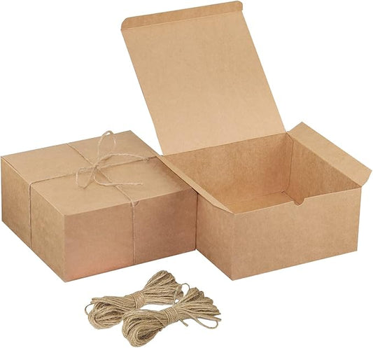 Xxcxpark 16 PCS Brown Kraft Gift Boxes 8x8x4 Inches, Decorative Party Favor Kraft Paper Gift Packaging Box with Lid for DI...